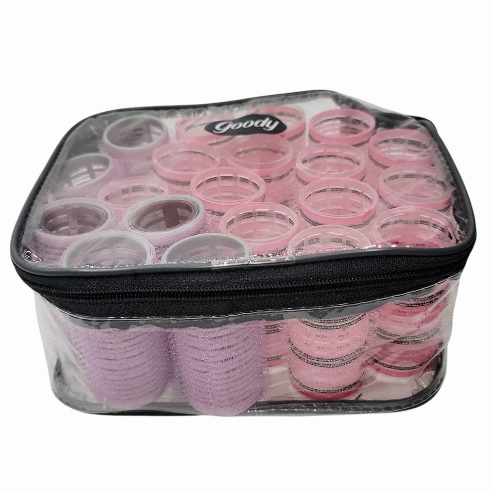 Vintage Goody Self Grip Hair Rollers Set w/ Clear Zipper Case Mixed Sizes - Picture 2 of 6